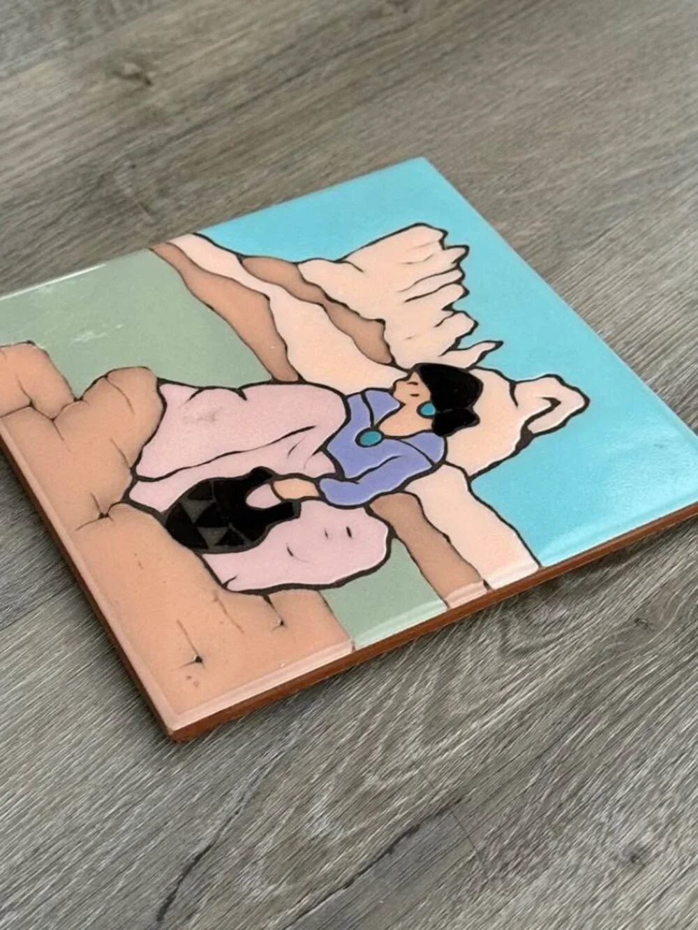 Vintage Southwestern Native American Hand Painted Tile by Mag Mor Studios